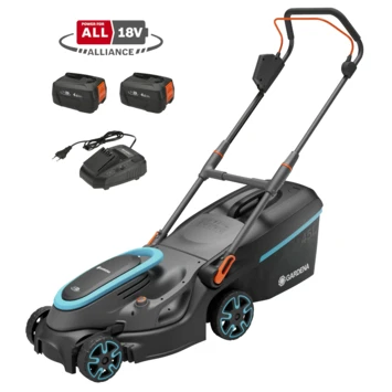 Gardena 2x18V grasmaaier Powermax P4A 37cm incl. twee 4.0Ah accu's + lader Gardena 2x18V Grasmaaier Powermax P4A 37cm Incl. Twee 4.0Ah Accu's + Lader -Buiten Tuin 123 4476